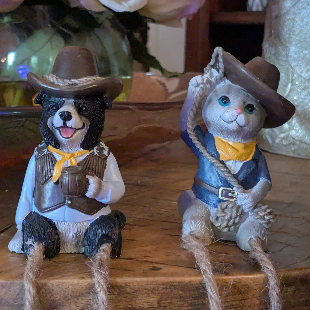 Cowboy Dog and Cat Figurine Set